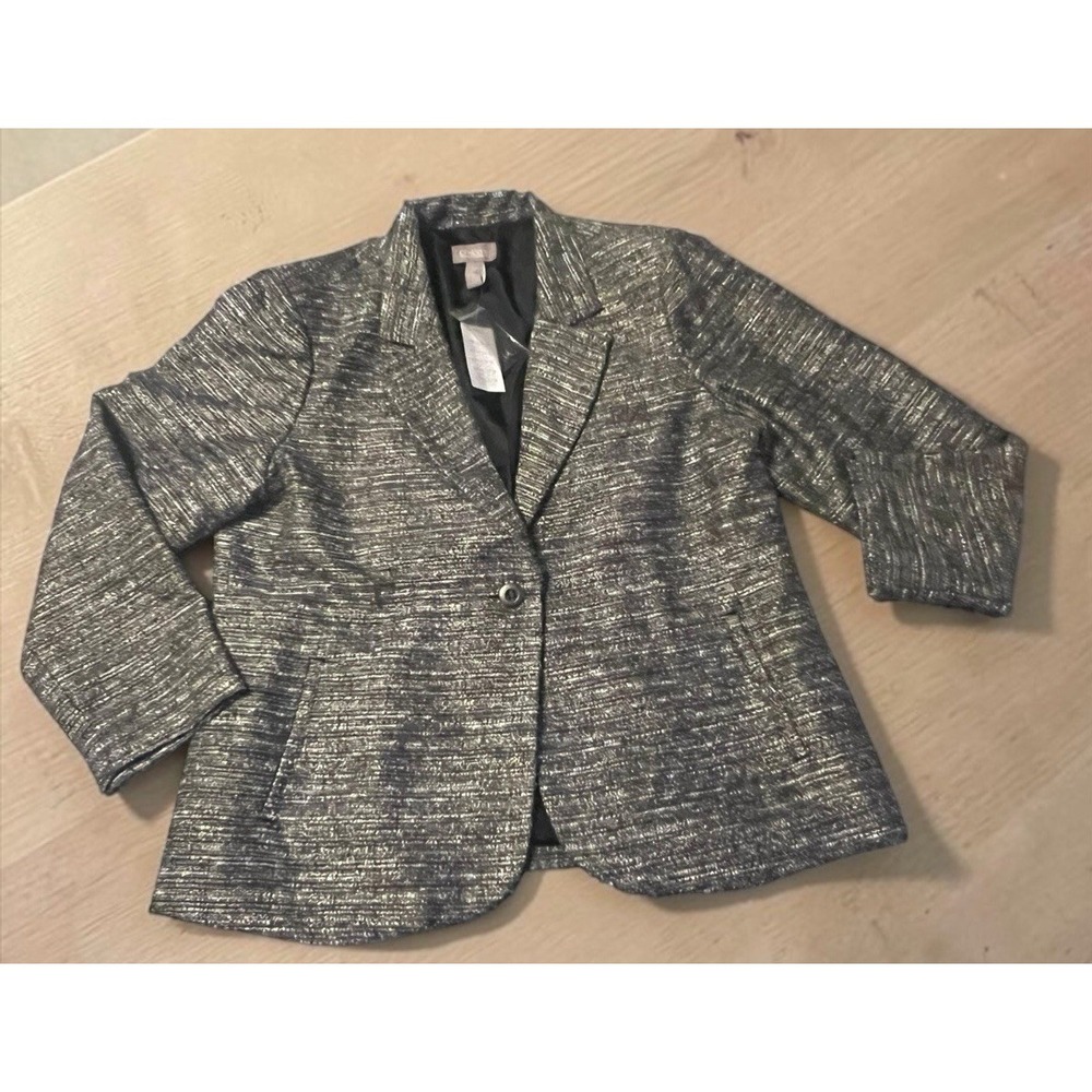 Chico's City Sparkle Boucle Blazer Jacket Size 3 Black Metallic Shimmer XL Sz 16